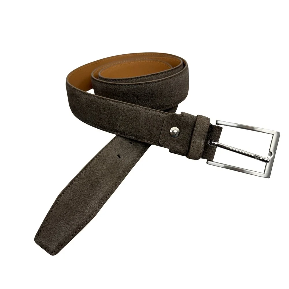 Ground Mind Belt Mens 44 Taupe Suede Leather Square Buckle Dress Casual Classic